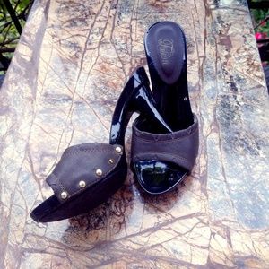 Fusion mules clog slides heel sandals